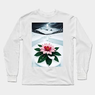 Closeup of a Pink Flower Blooming in Winter Long Sleeve T-Shirt